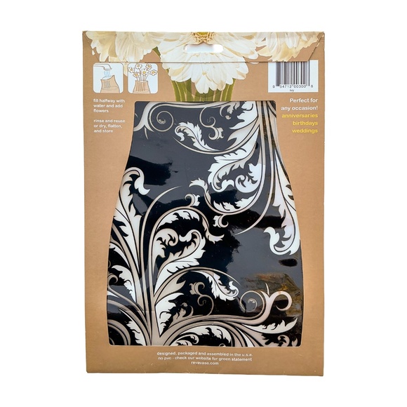Reva Expanding Flower Vase Ivy Design Black & White NWT - Picture 3 of 5